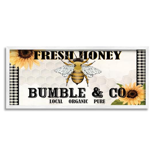 Stupell Industries Fresh Honey Bumble & Co. Advertisement Sunflowers Bee Framed Wall Art